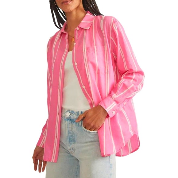 Marine Layer Tops - MARINE LAYER Pink White Stripe Button Down Shirt Relaxed Fit Women's‎ Small